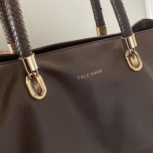 Cole Haan Brown Leather Braided Handle Bag - Picture 3 of 9